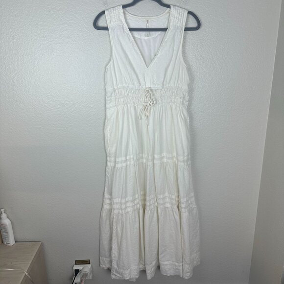 Anthropologie The Somerset Maxi Dress M Linen White Boho Cottagecore Coastal